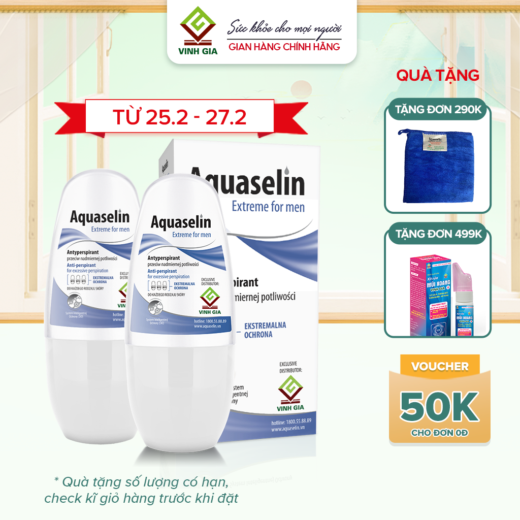 Combo 2 Lăn Nách Cho Nam AQUASELIN Extreme For Men Khử Mùi