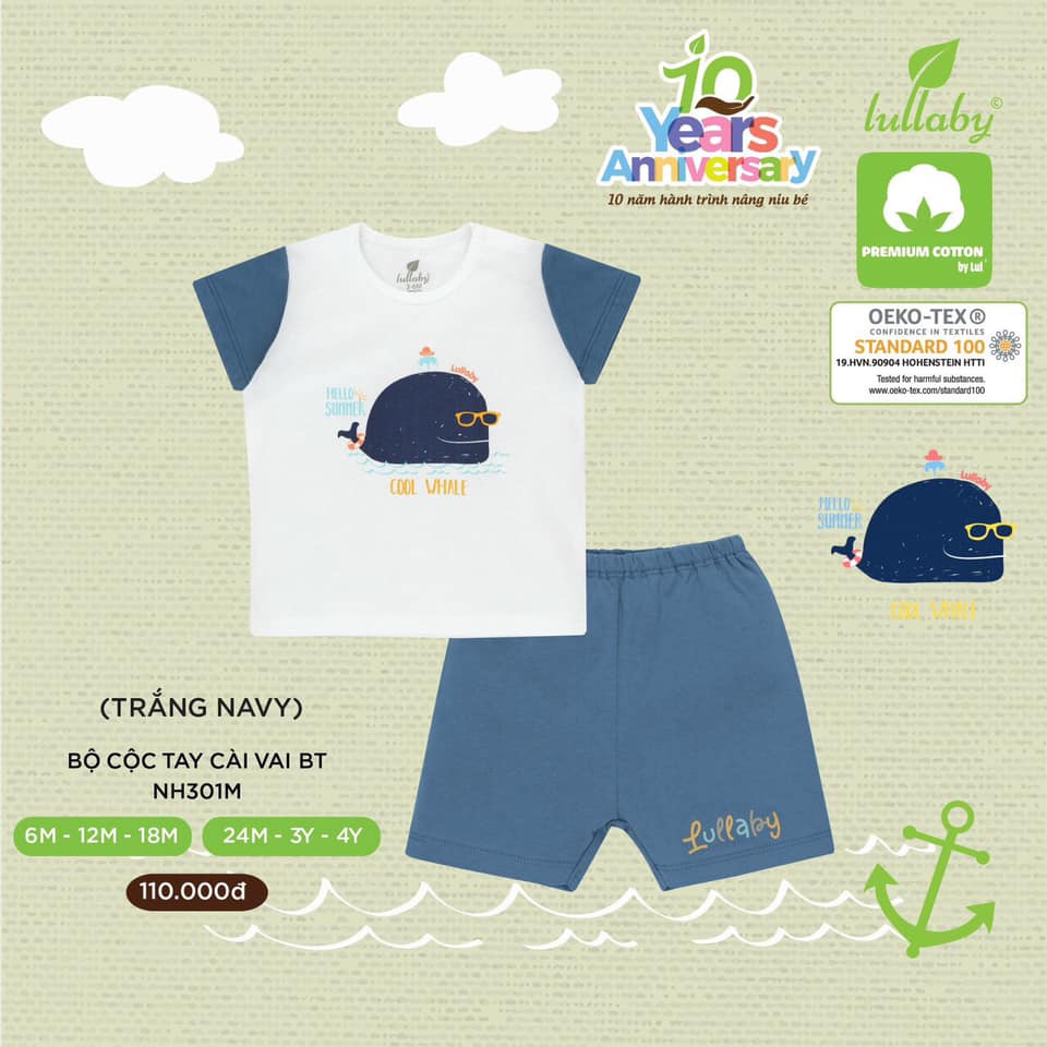 [LULLABY 2022] Bộ Cộc tay bé trai cotton (Sz 6m-4y)