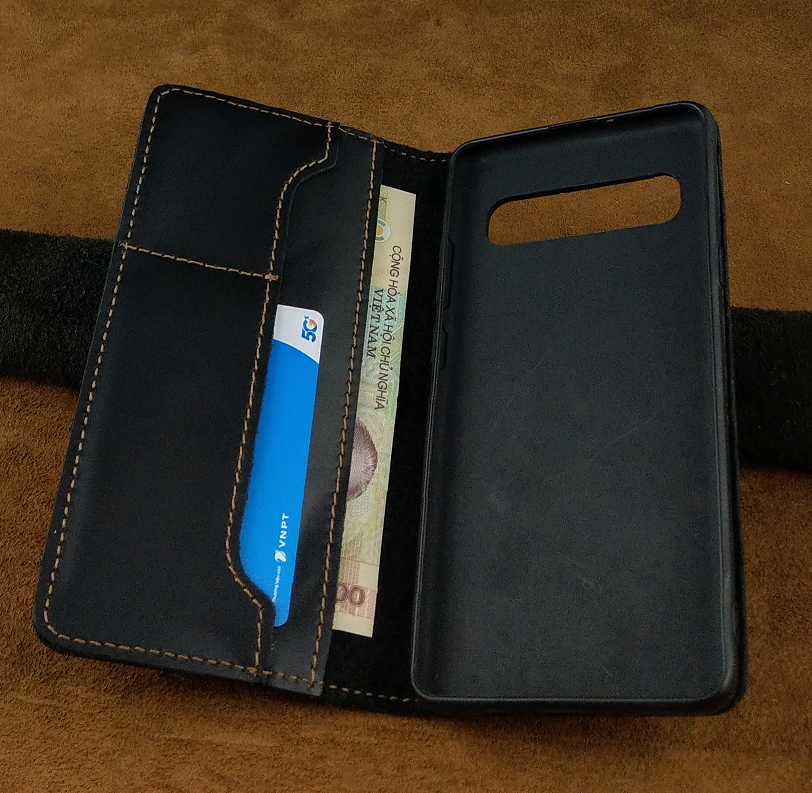 Bao Da Samsung S10 5G Handmade Da Bò Thật