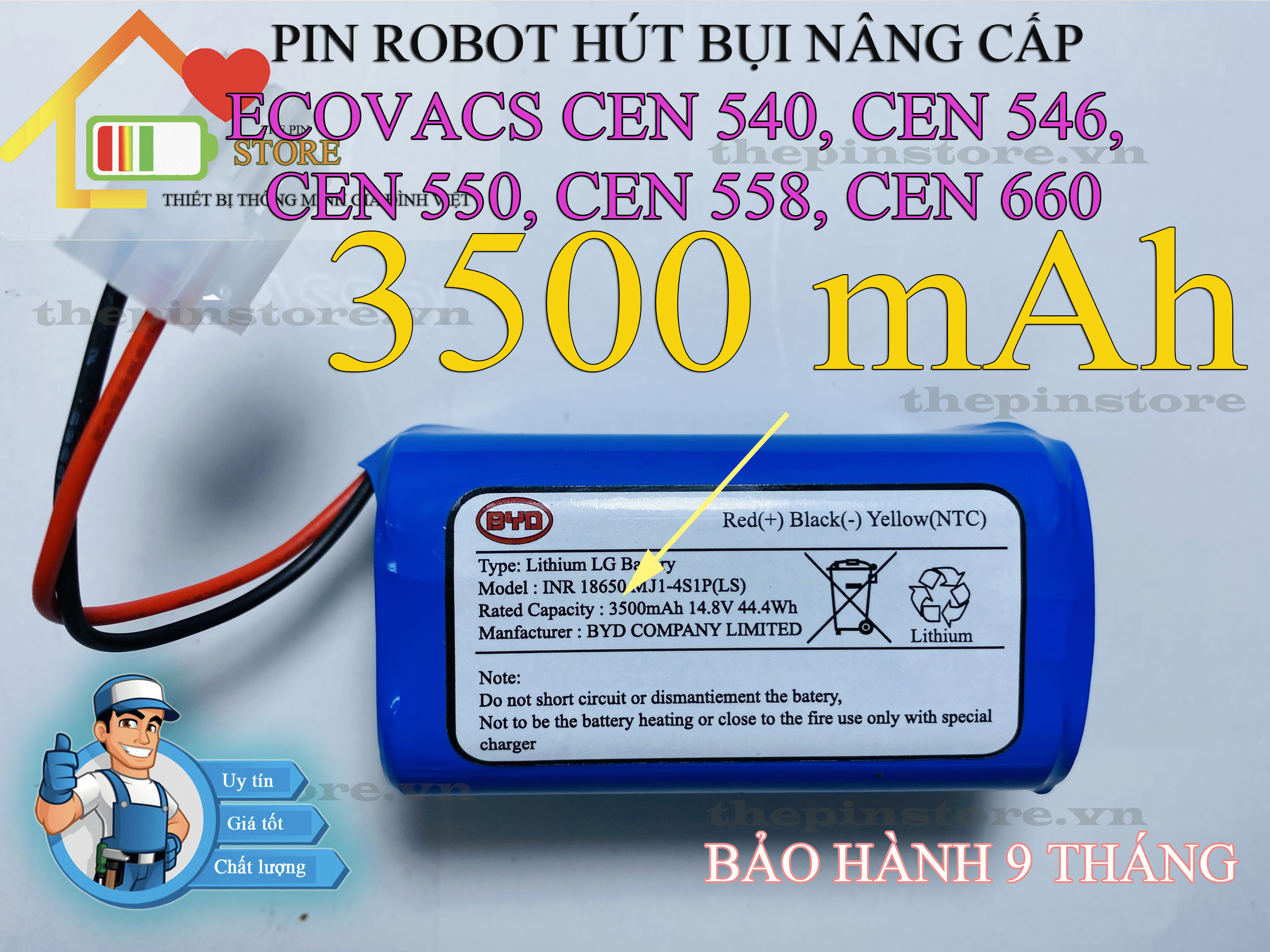 Pin robot hút bụi nâng cấp ecovacs cen 540, cen 546, cen 550, cen 558, cen 660 bảo hành 9 tháng