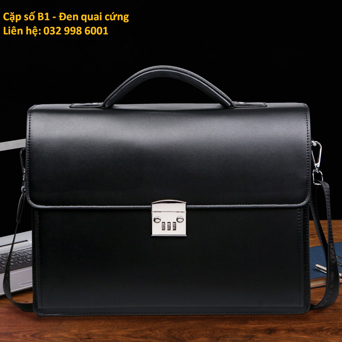 cặp xách da công sở đựng laptop 38x29x8Cm (Màu đen - Màu nâu)