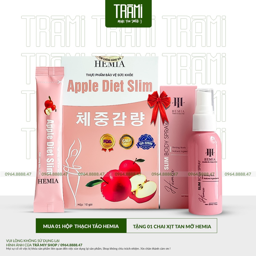 Thạch táo giảm cân, giữ dáng hemia apple diet slim hộp 10 gói hàn quốc.