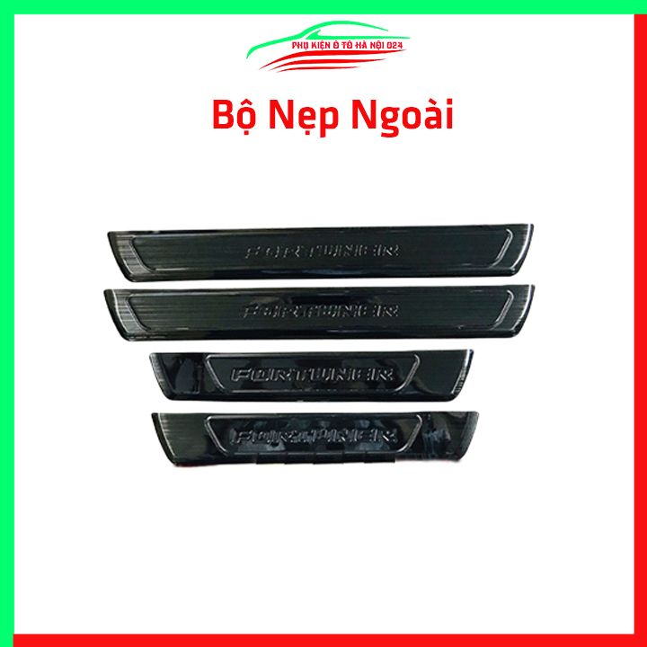 Bộ 8 nẹp bước chân trong ngoài ô tô Toyota Fortuner 2016-20122 mẫu titan, ốp bậc cửa lên xuống chống trầy xước, phụ kiện trang trí xe hơi