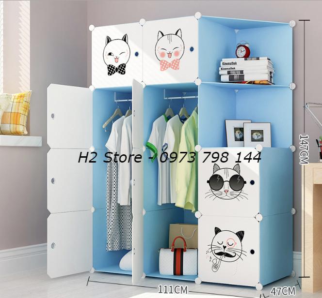 [GIÁ SỈ] TỦ NHỰA LẮP GHÉP 12 Ô ( GỒM 2 KỆ GÓC) CỬA MÈO MŨ CHO BÉ ĐỂ ĐỒ ĐA NĂNG THÔNG MINH sâu 47cm