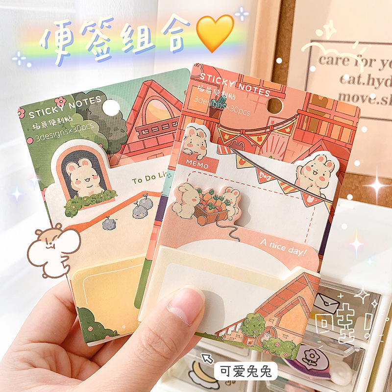 Giấy Note Dễ Thương, Giấy Note 3IN1 Có Keo Dán, Set 3 Loại Giấy Note Cartoon