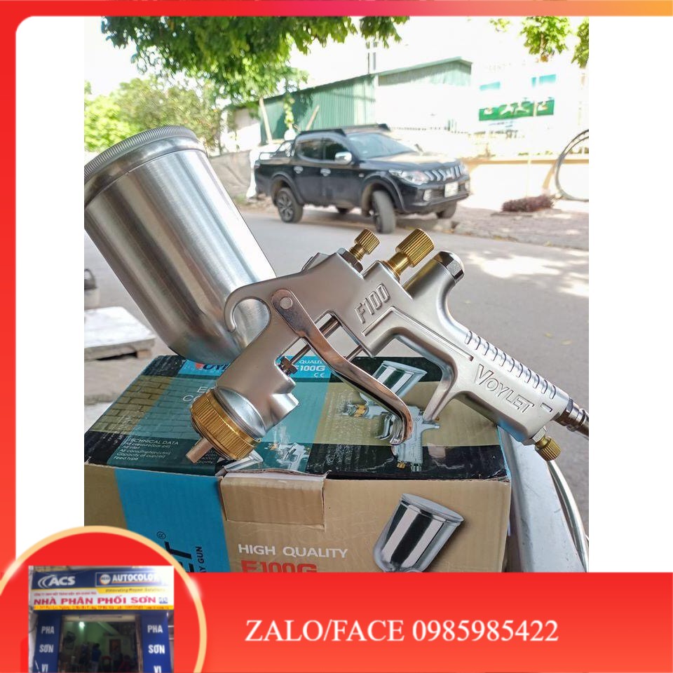 Súng phun sơn bóng voylet f100 đầu h4 1.3mm đầu vàng phiên bản 2020 cốc 400ml sonquangphu8856