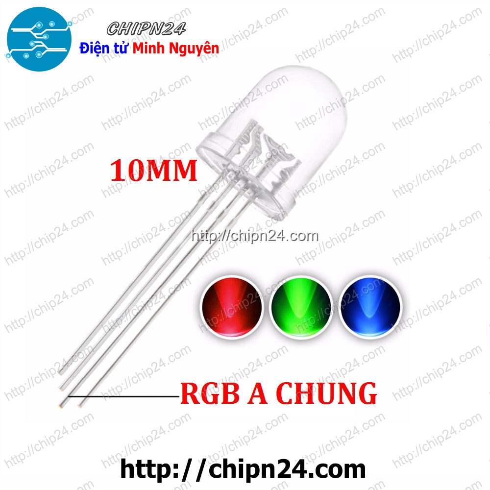 Led 10mm trong 7 màu rgb 4 chân a chung