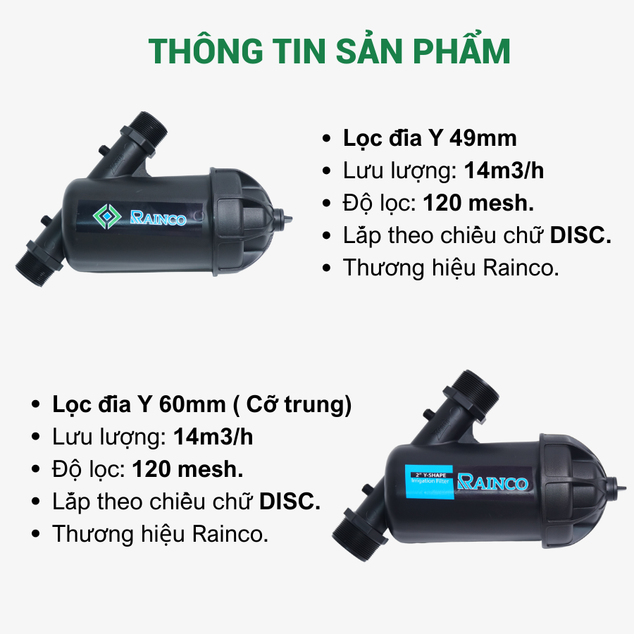Lọc đĩa chữ Y Rainco phi 60mm (bầu lớn)