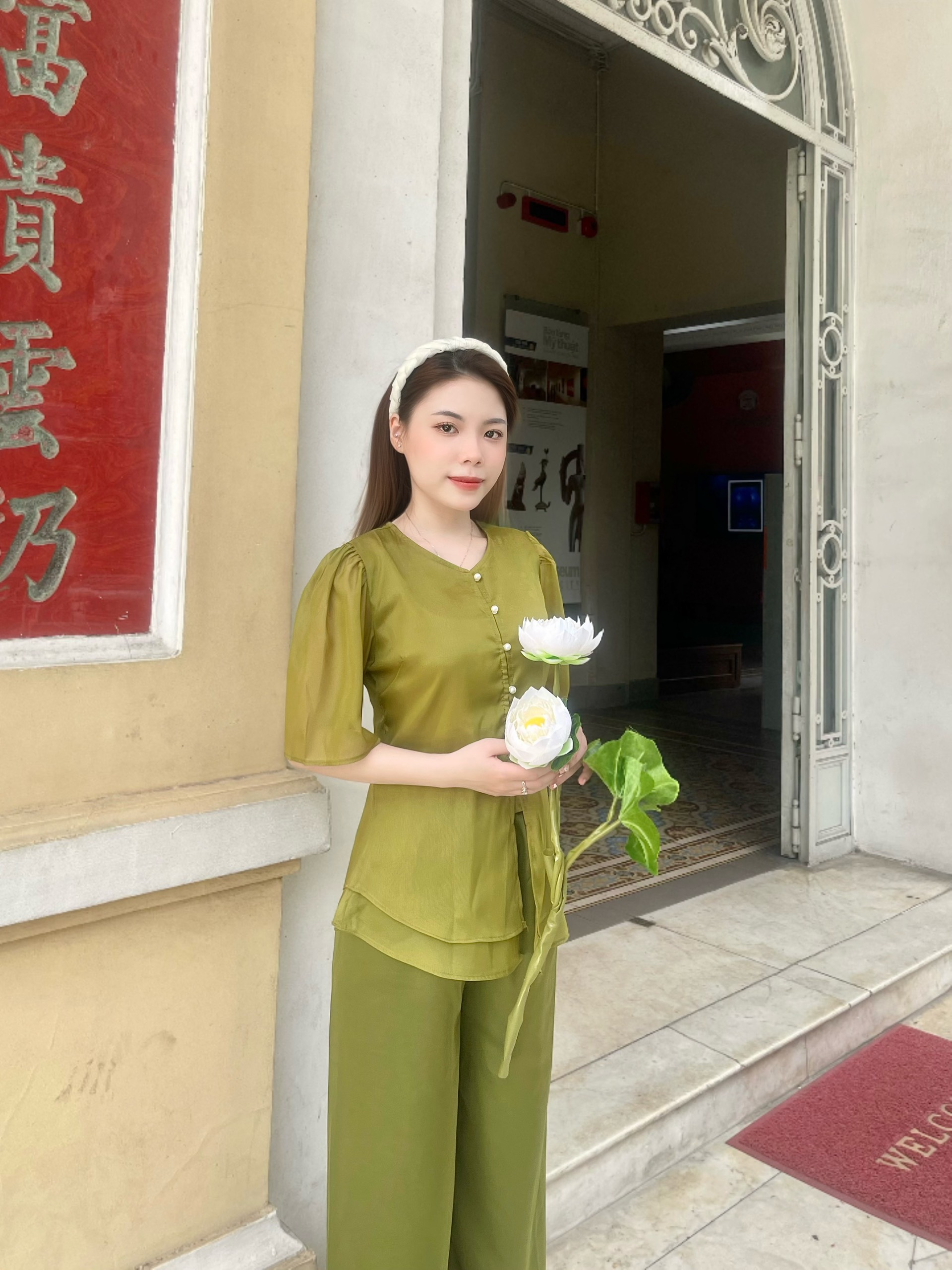 [ ĐỒ LAM ĐI CHÙA HCM ] Bộ chất voan trang nhã cúc ngọc V1