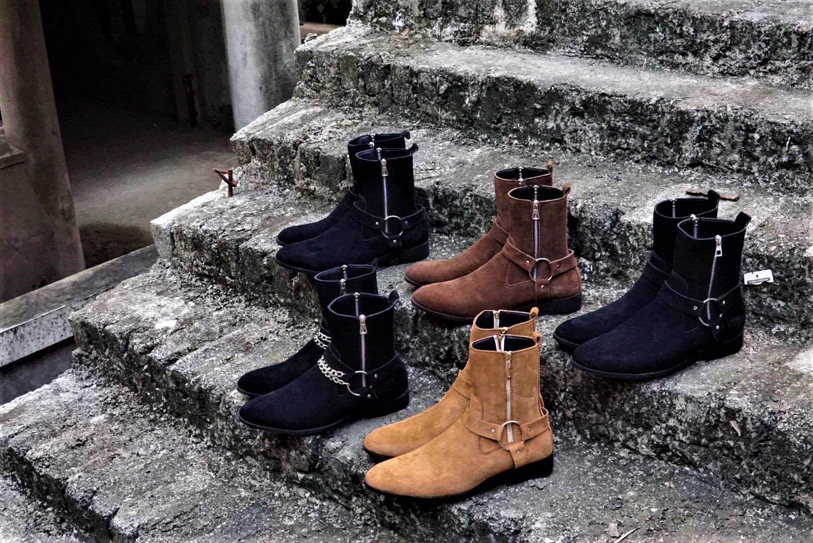 Giày Da Harness Boots Da bò Lộn Đế Cao Su Cao Cấp