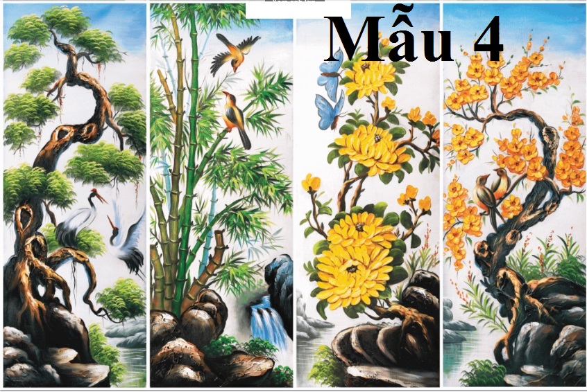 [TRANH DÁN TƯỜNG] M4 Tứ Quý Tùng Cúc Trúc Mai kích thước A2(59x42cm)