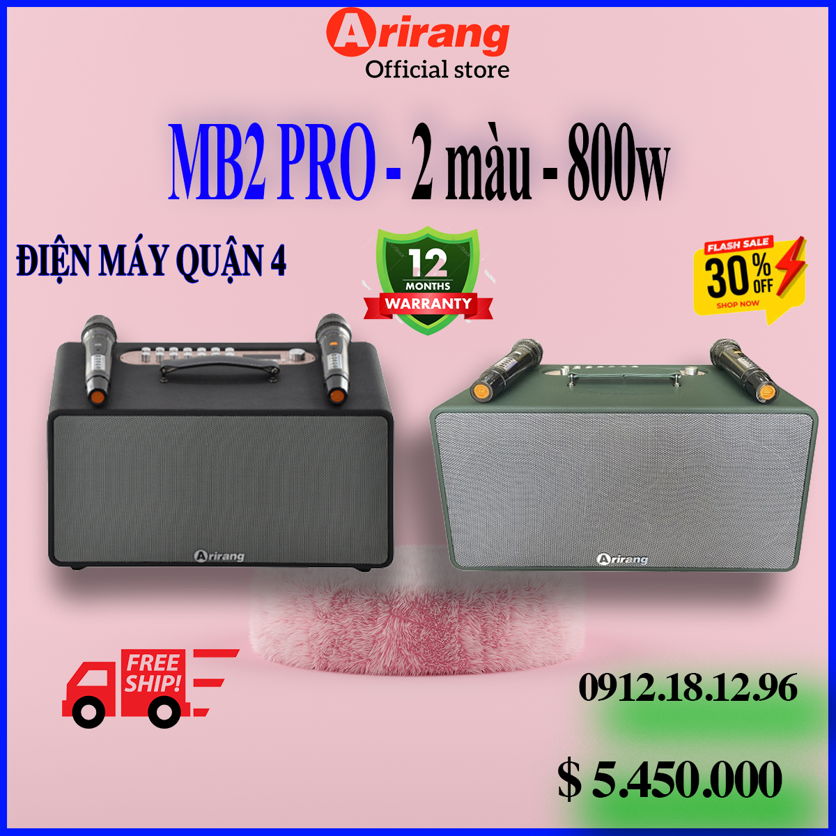 Original Arirang karaoke speaker 800W power, 2 UHF microphones