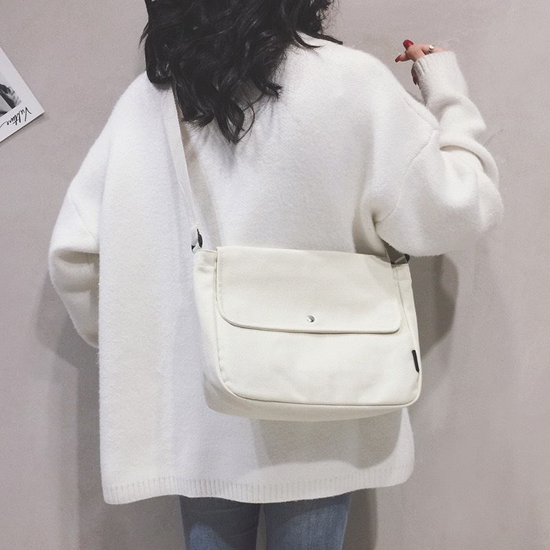 Túi Đeo Chéo Vải Canvas Dạo Phố 489 Có Nắp Gập Thời Trang Hàn Quốc Siêu Dễ Thương