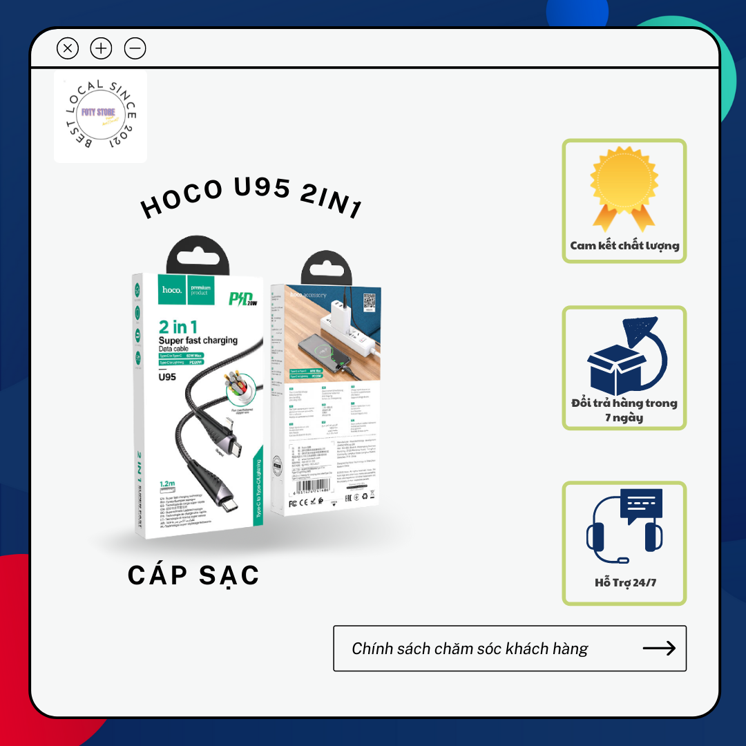 Cáp Hoco U95 - 2in1 (Type C sang Type C/Lightning PD 20W)