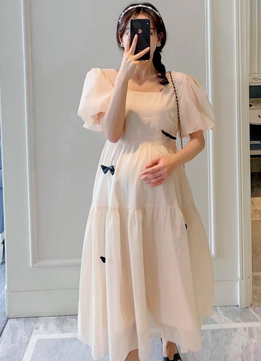 đầm bầu đẹp dáng dài -váy bầu thiết kế -free size 43-70kg
