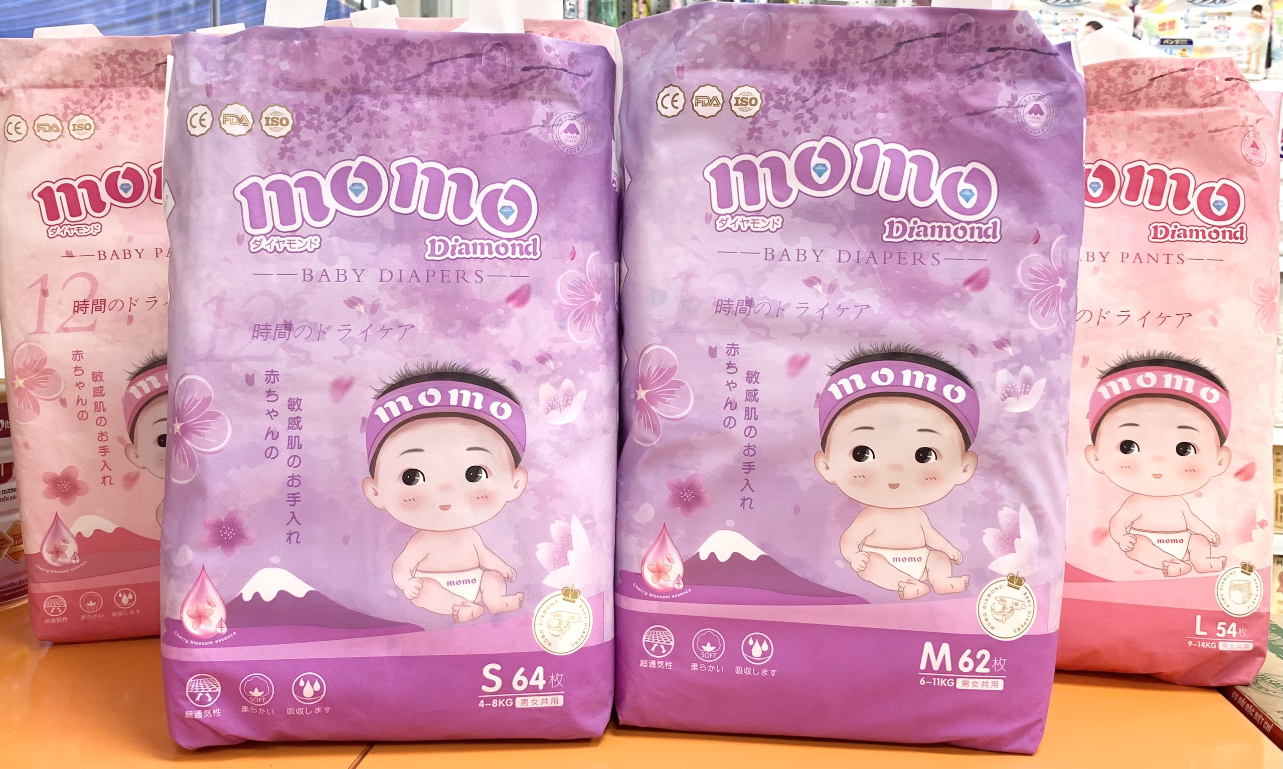 [Bỉm Organic Tốt] Bỉm Tã Dán/Quần Momo Diamond Cao Cấp Đủ Size (Tinh Chất Hoa Anh Đào)