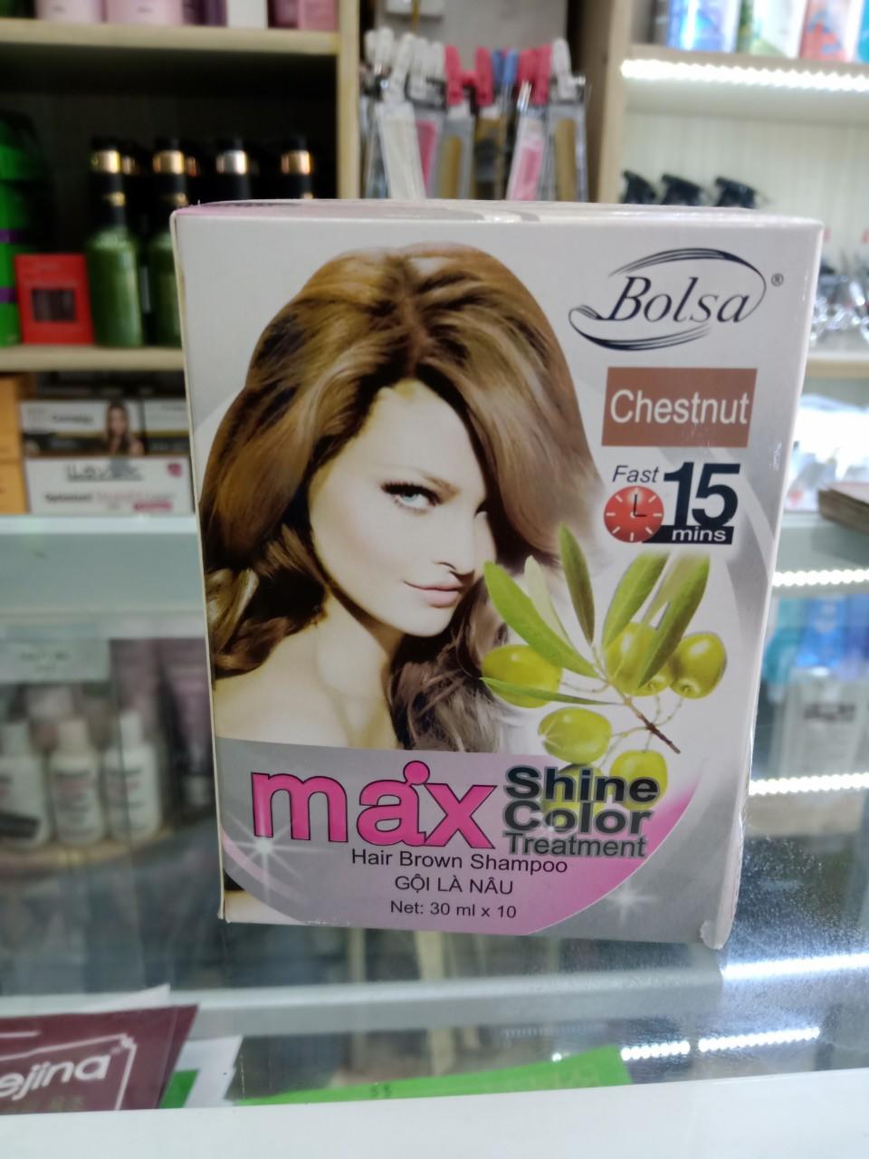 Dầu gội nhuộm tóc Gội Là Nâu hạt dẻ Maxshine 1 hộp 10 gói
