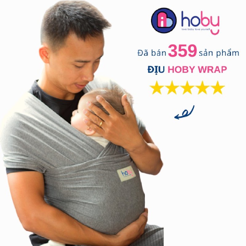 Địu vải cho bé Hoby Wrap, địu vải bằng cotton cho em bé sơ sinh, dễ dàng áp dụng phương pháp Kangaroo Care, Skin to Skin