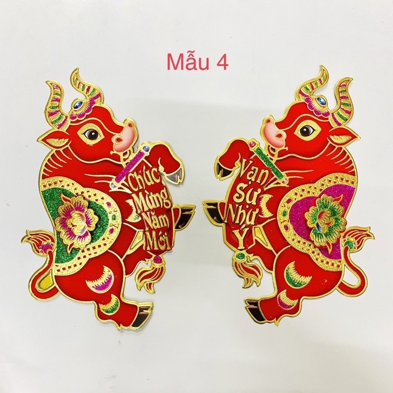[HCM]Bộ hình dán nổi hình hai chú Trâu trang trí tết năm TÂN SỬU 2021 trang trí tết chữ Việt