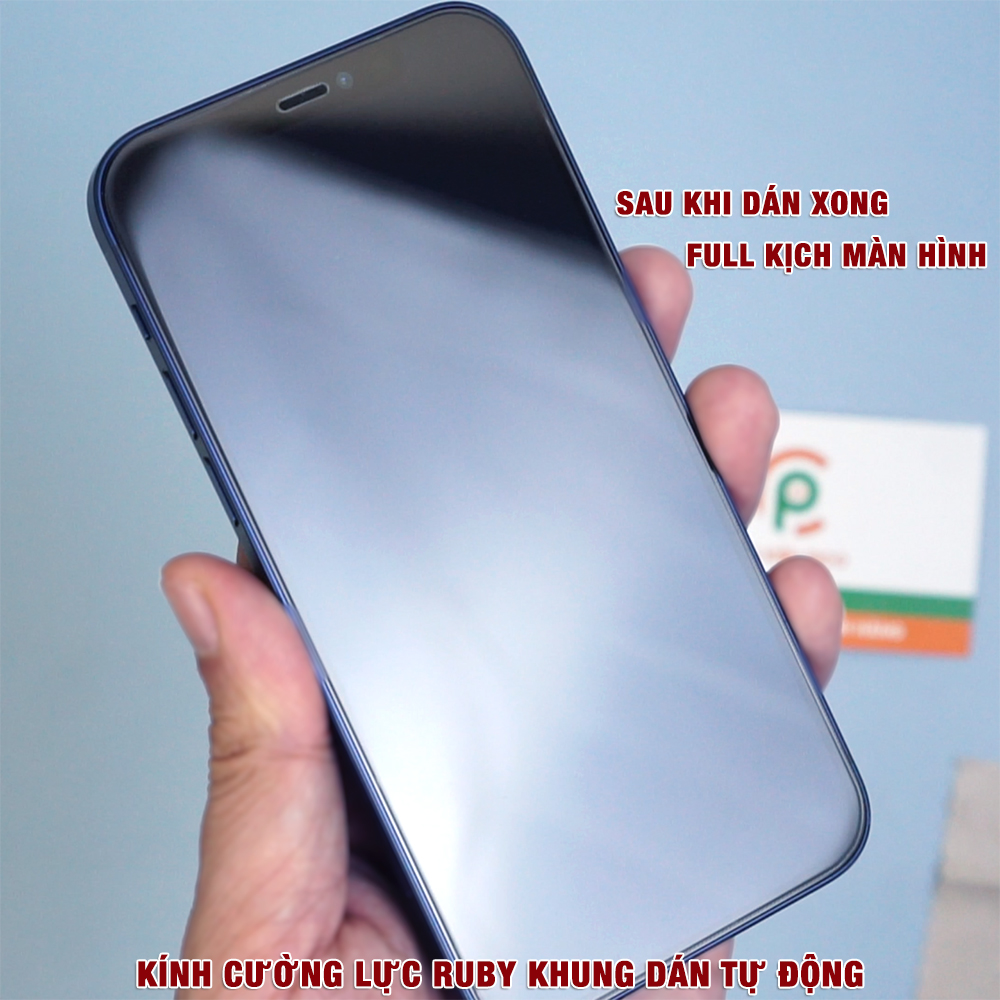 Kính cường lực Iphone 13 Pro Max / 14 Pro Max / 12 Mini / 11 Pro / Iphone Xs Max Ruby khung dán tự động full màn hình viền cong 3D