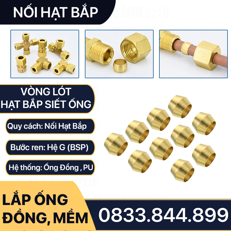 Hạt Bắp Đồng Lắp Ống Phi 6 8 10 12mm - COMBO 10 HẠT/ TÚI