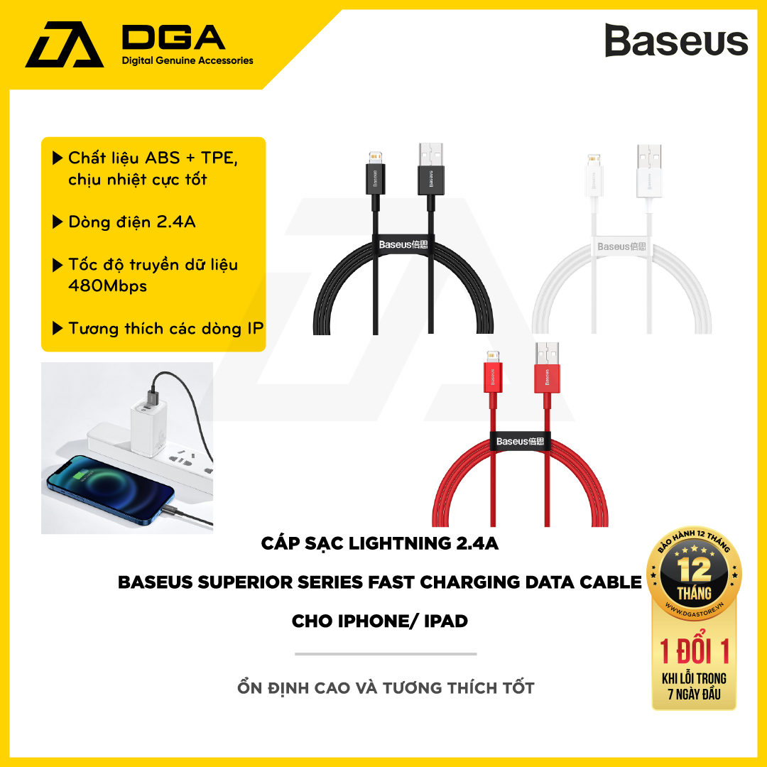 Cáp sạc lightning 2.4A Baseus Superior Series Fast Charging Data Cable cho iPhone/ iPad