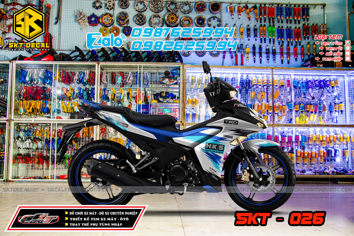 tem trùm exciter 155 xanh trắng hks