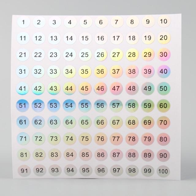 Tem dán số chai sơn móng từ số 1-100 (Miếng)