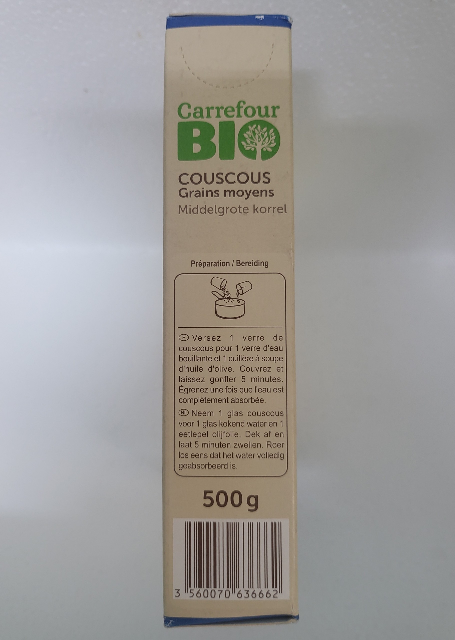 [Hộp 500g] HẠT LÚA MÌ CỨNG HỮU CƠ [France] CARREFOUR Bio CousCous (atp)