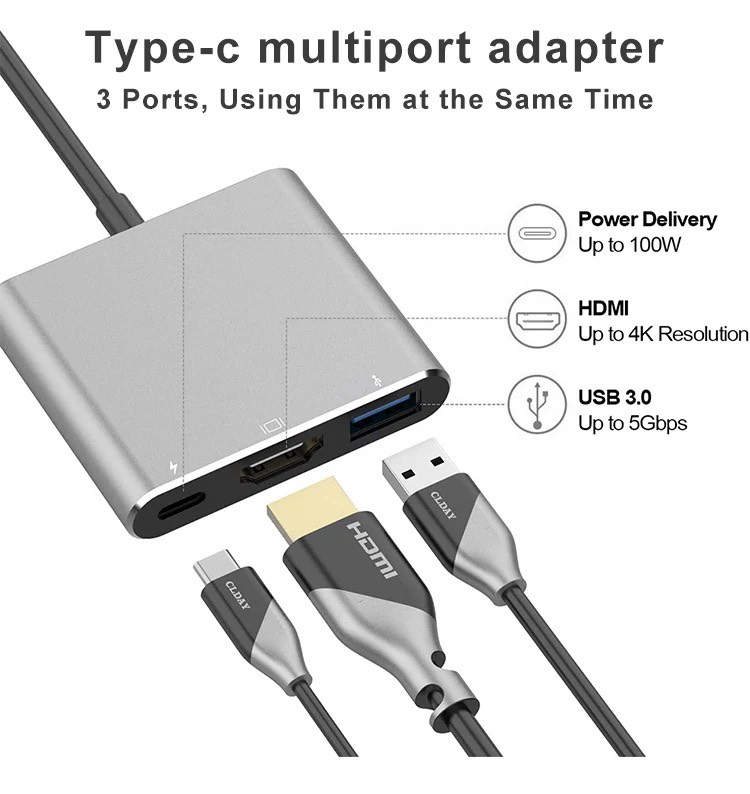 Hub Type C to HDMI, PD 100W, USB 3.0 TPK - Trí Phụ Kiện