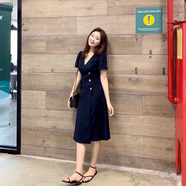 Đầm cổ v nút dừa 3 màu