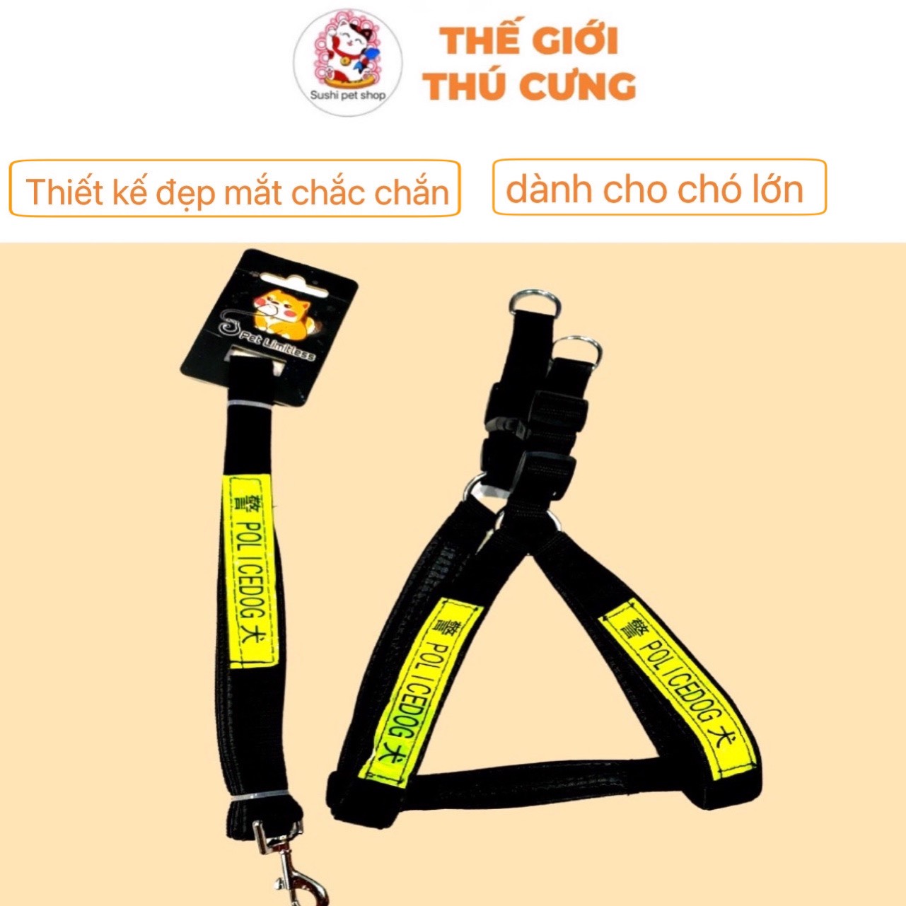 Dây dắt chó Police dù ( yếm + dây dắt) hàng new