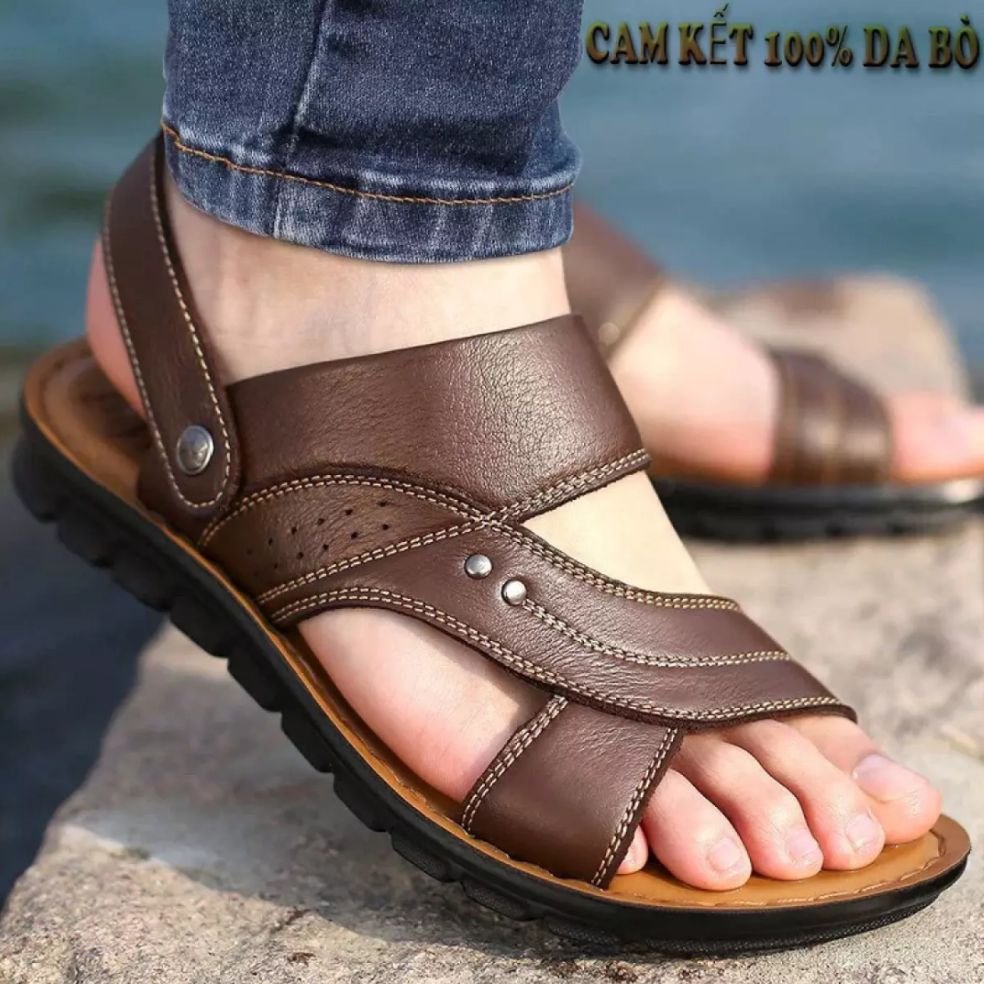 Dép da nam dép sandal nam da bò đế đúc bảo hành 2năm