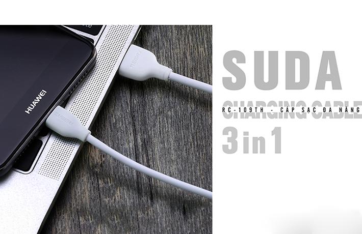 Cáp sạc nhanh Remax SUDA 3 in 1 RC-109TH cổng MicroUSB, Lightning, Type C