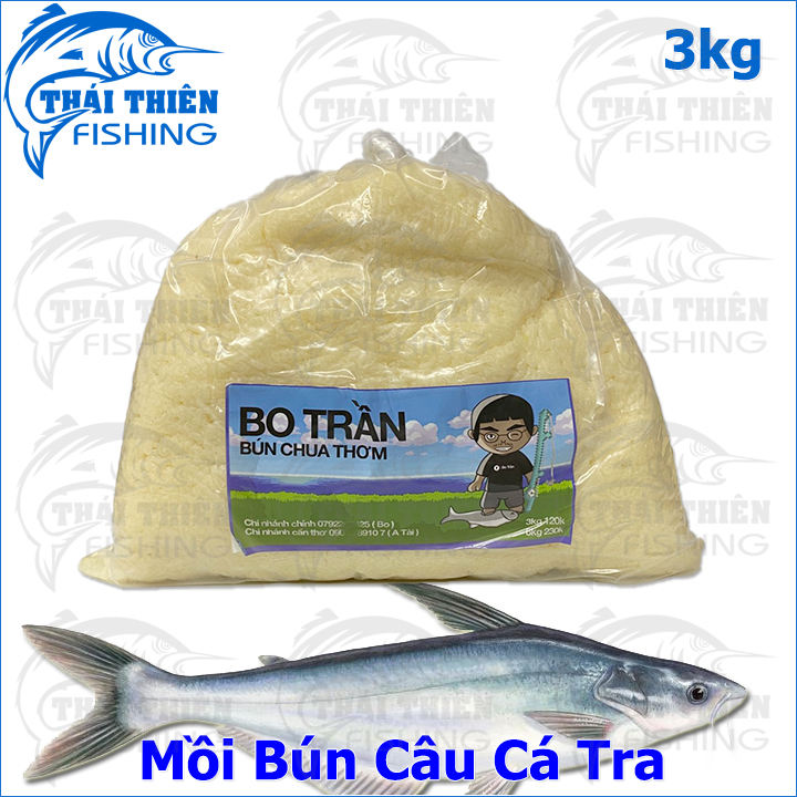 Mồi câu cá tra, bún chua thơm bo trần túi 3kg chuyên tra sông tự nhiên, hồ dịch vụ