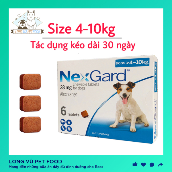 NEXGARD viên nhai ve ghẻ, bọ chét cho chó - Lẻ 3 viên (size 4-10kg. no box) - Long Vũ Pet Food