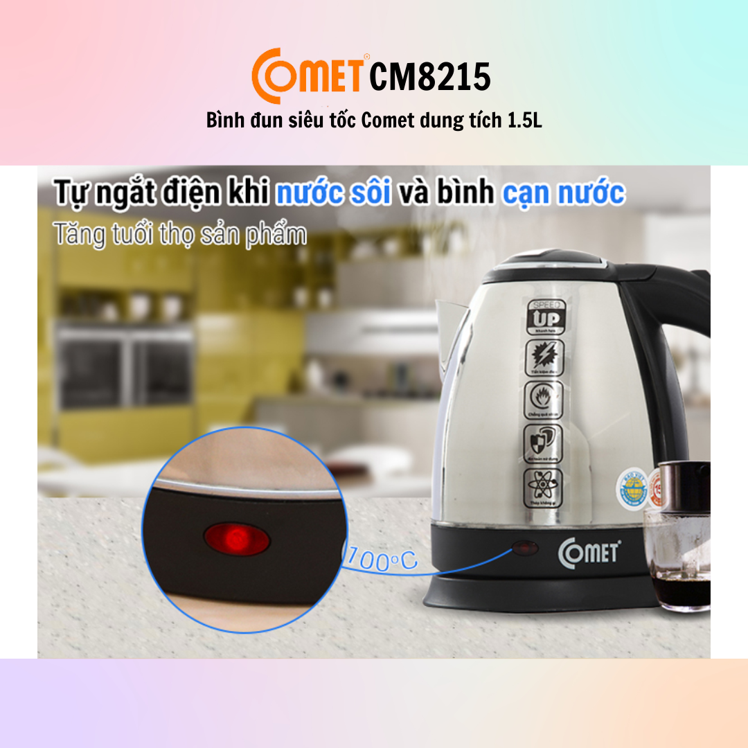 Bình đun siêu tốc Comet CM8215 (1.5L) - CM8217 (1.8L) - Hàng Chính Hãng