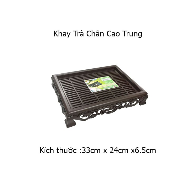 Khay trà đựng ấm chén nhựa giả gỗ cao cấp