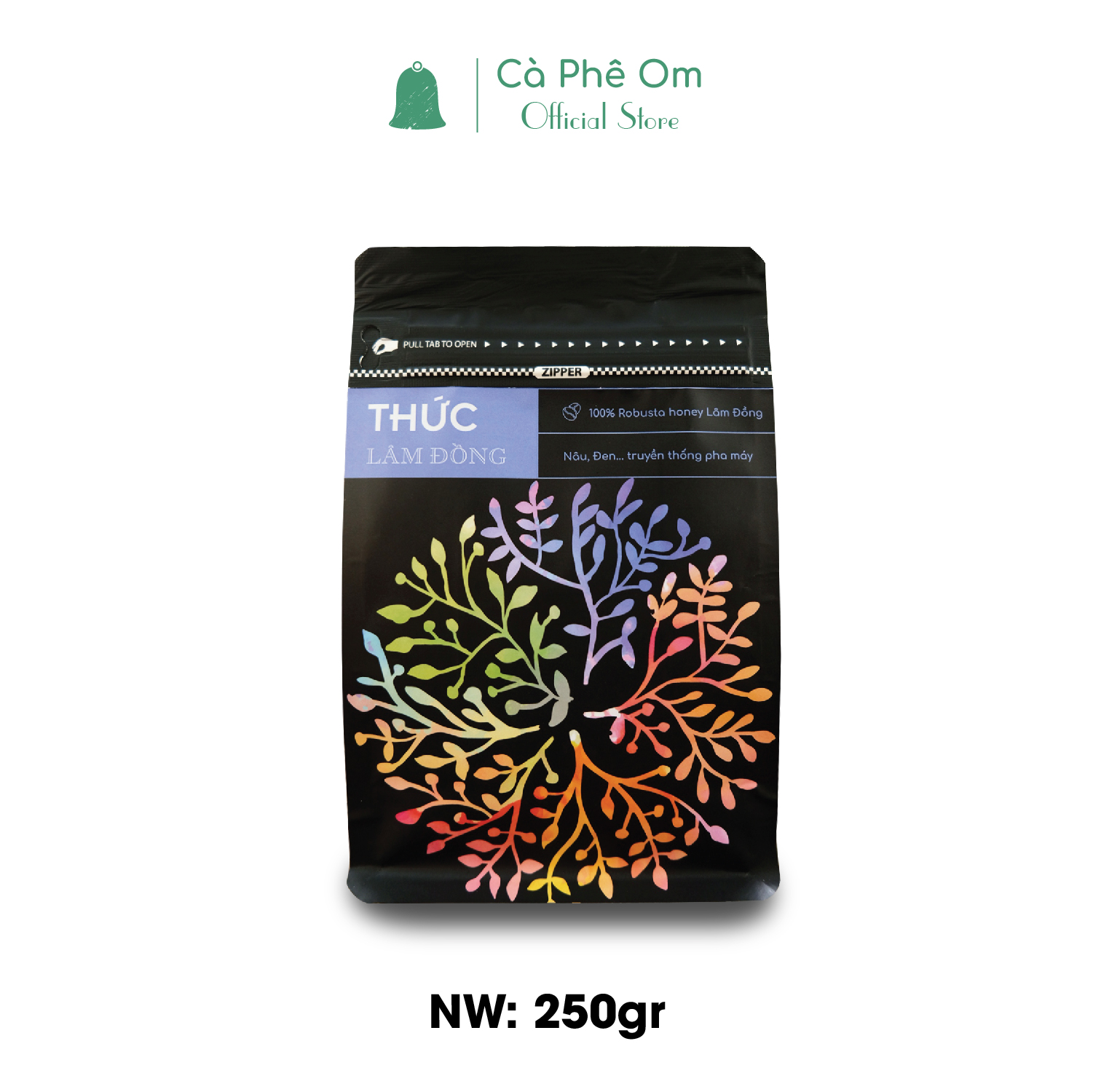 Cà phê Robusta Honey 100% rang xay nguyên chất, cà phê hạt rang mộc pha máy, pha phin - 250gr