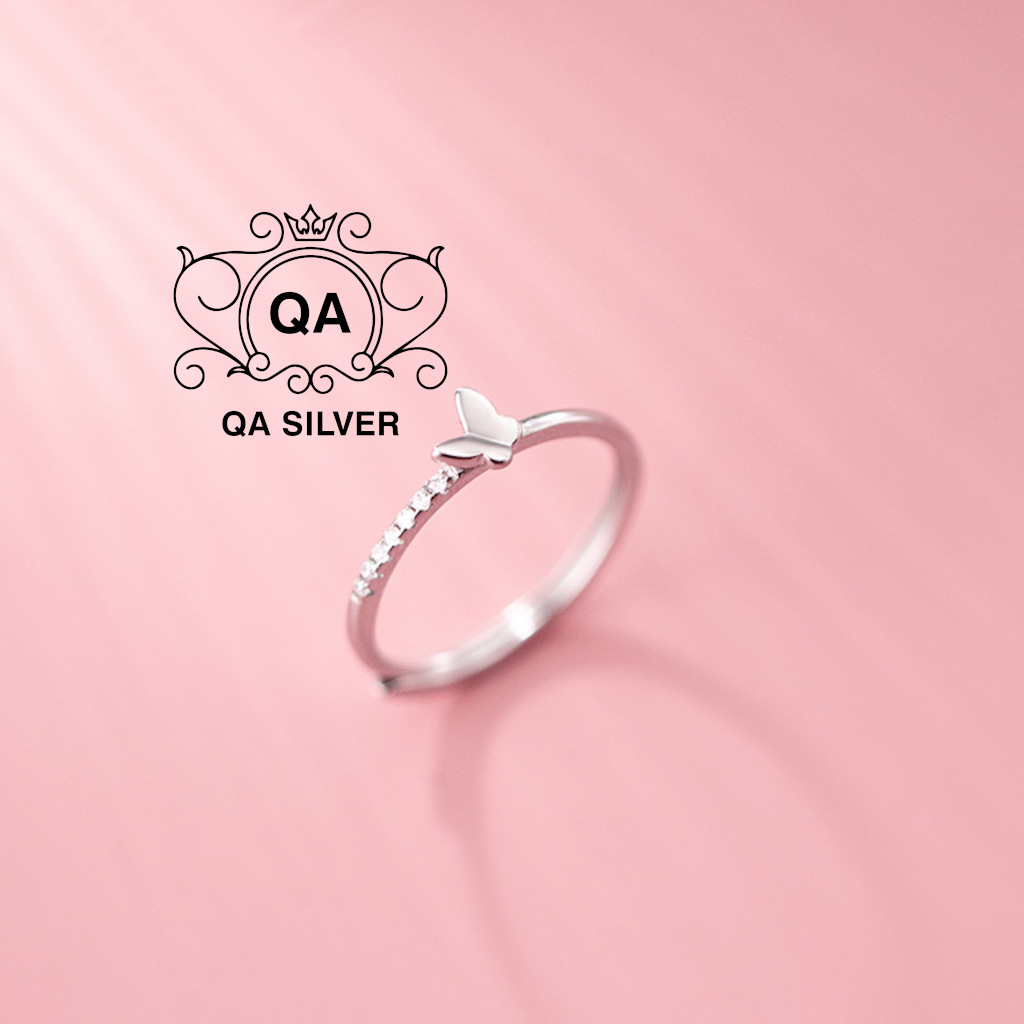 Nhẫn bạc 925 nữ hồ điệp bướm đính đá rãnh trượt freesize S925 BUTTERFLY QA SILVER Ring RI231201