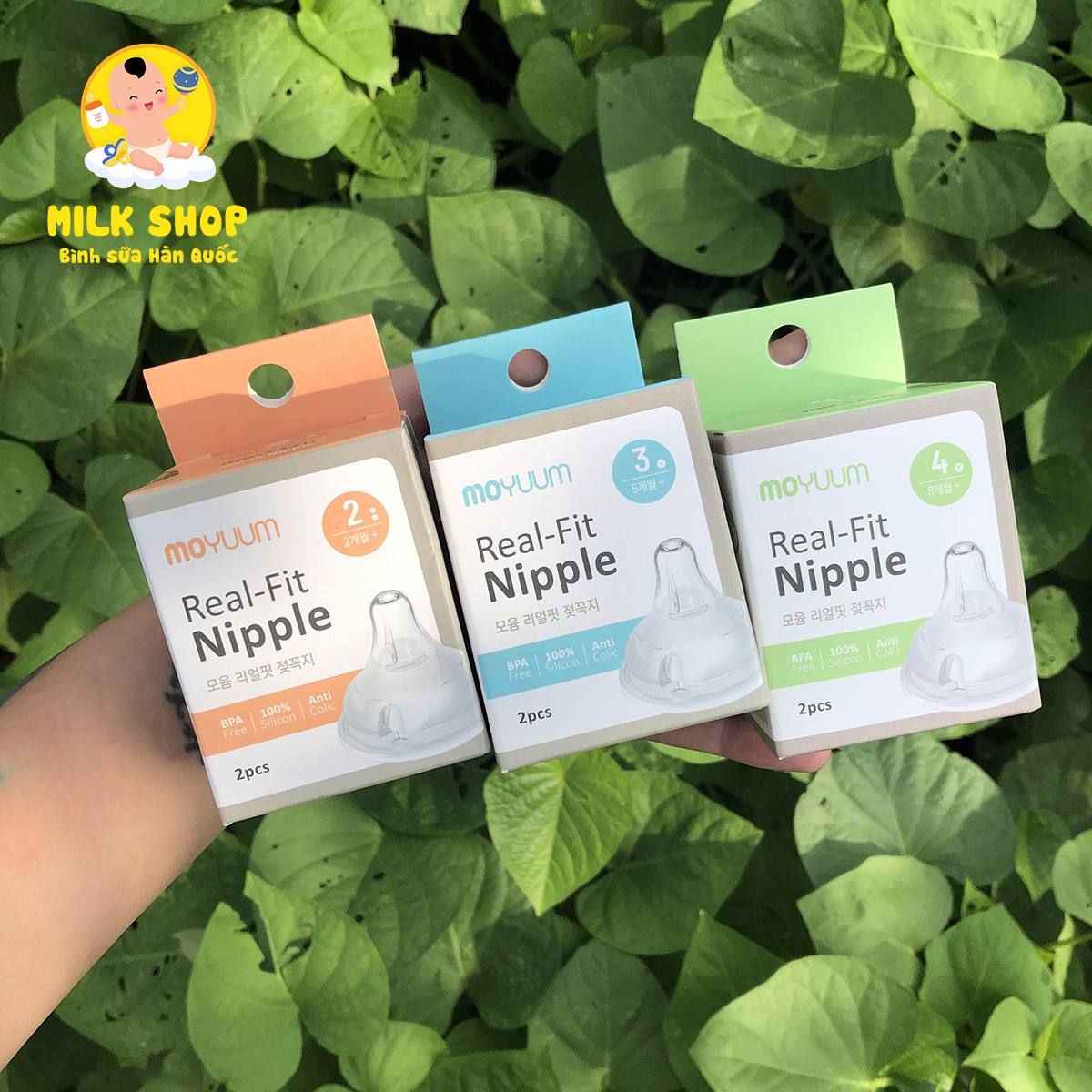 Núm ty bình sữa Moyuum chính hãng ( Thay được vào Pigeon, Lanshions, Upis, MotherK, Avent...)