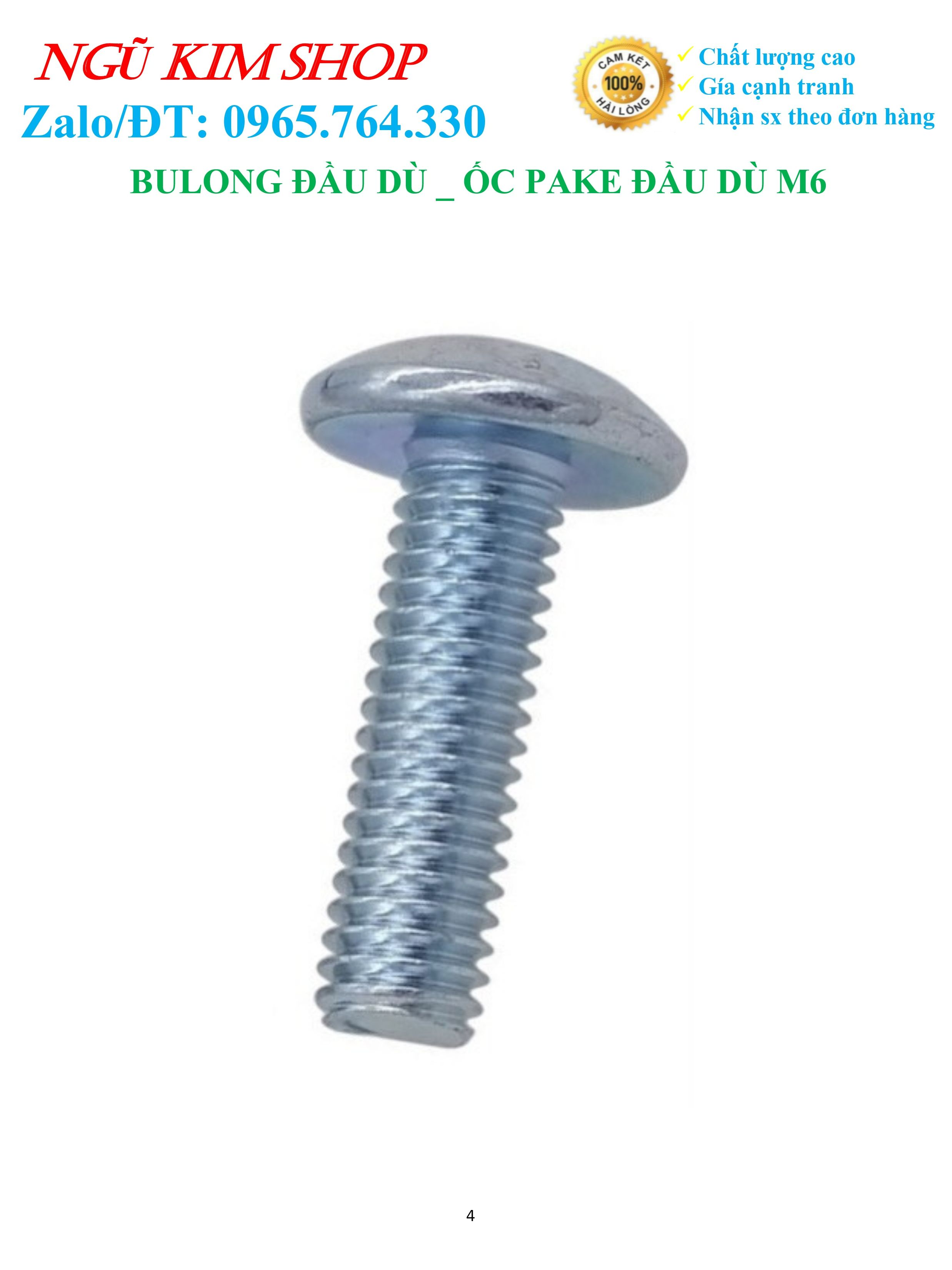 BULONG ĐẦU DÙ _ ỐC PAKE ĐẦU DÙ M6, M8 x L (mm)