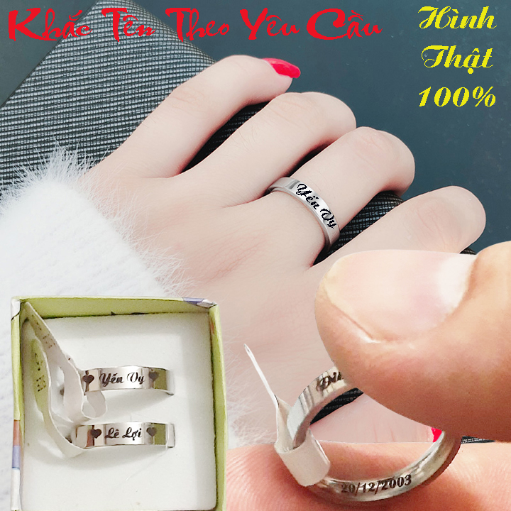 nhẫn nam, nữ inox khắc tên siêu đẹp - đảm bảo đẹp, không phai