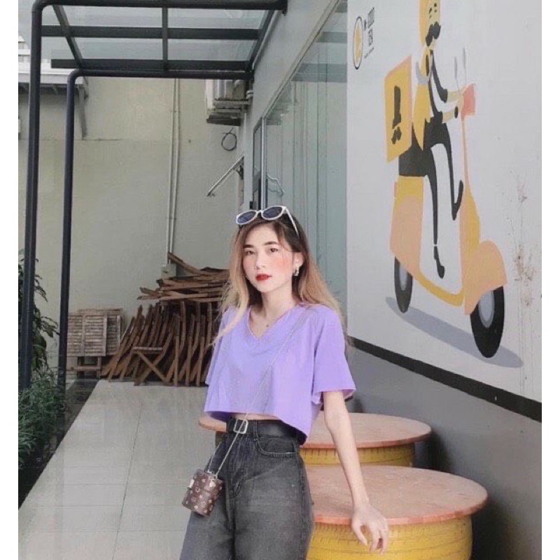 [HCM]{ RẺ SIÊU RẺ } áo croptop trơn cổ tim