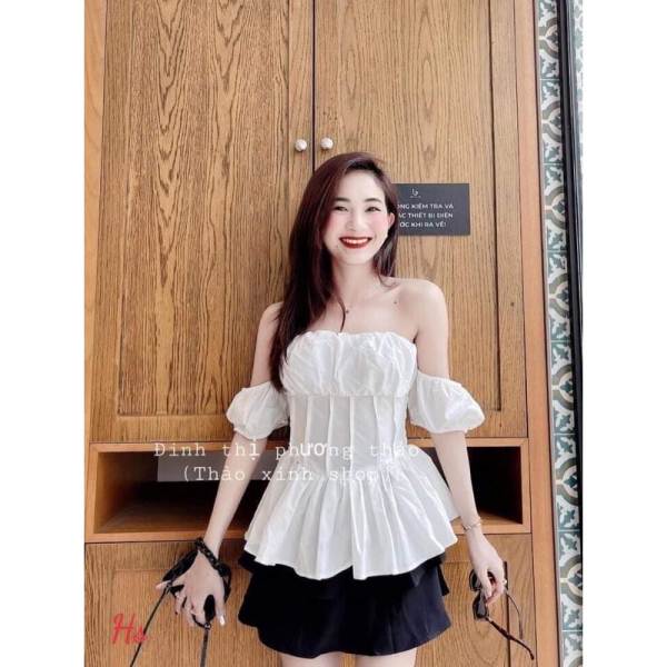Set Áo Trễ Vai + Chân Váy Đen
