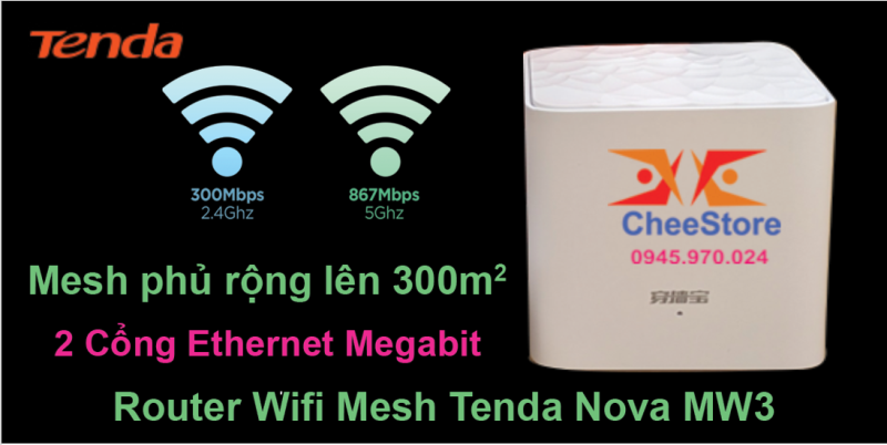 Router Wifi Mesh Tenda Nova MW3 - Mesh Không Dây Cho Vùng Phủ Sóng Rộng Hơn 300m2 - Bảo hành 1 đổi 1 trong 12 tháng
