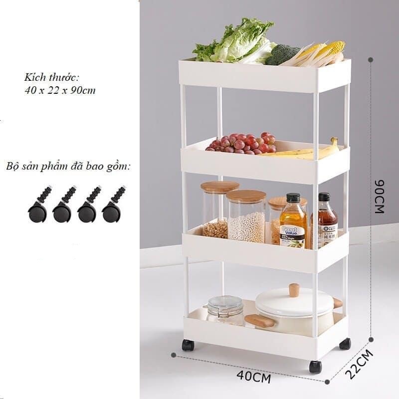 Kệ để đồ, chai lọ 4 tầng có bánh xe đa năng, tiện dụng, chất liệu bằng nhựa