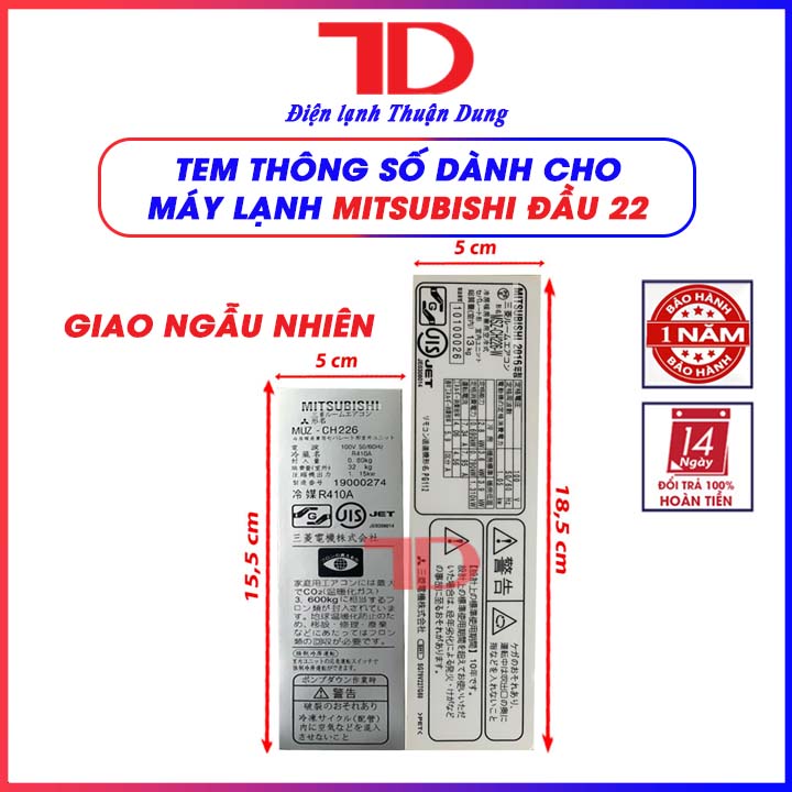 Tem thông số dành cho máy lạnh MITSUBISHI nội địa