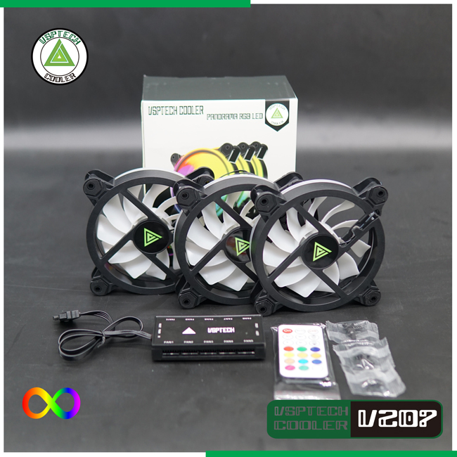 [HCM]Fan case VSPTECH COOLER Bộ 3 fan + hub Led ARGB V207