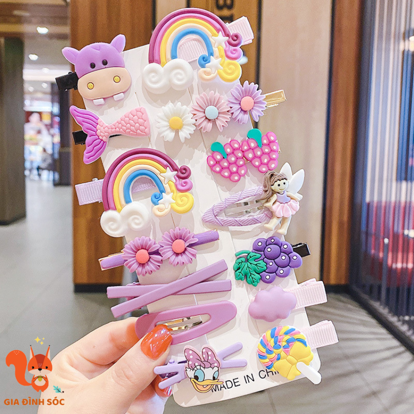 Set 14 kẹp tóc cho bé họa tiết dễ thương